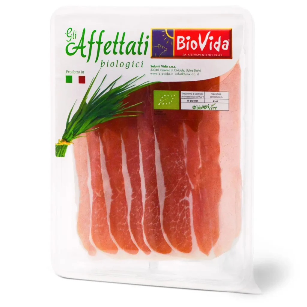 Il prosciutto crudo di BioVida affettato